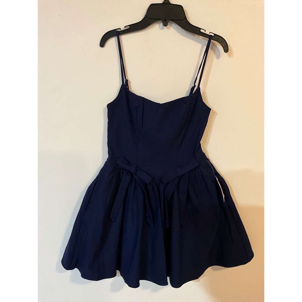Navy Blue Sweetheart Neck Mini Dress with Bow Waist and Smocked Back size 1/2